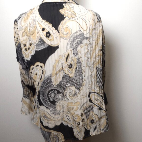 Essentials by Milano Pleated Blouse – Baroque Print – Size L – Black Beige Gold - Picture 2 of 4